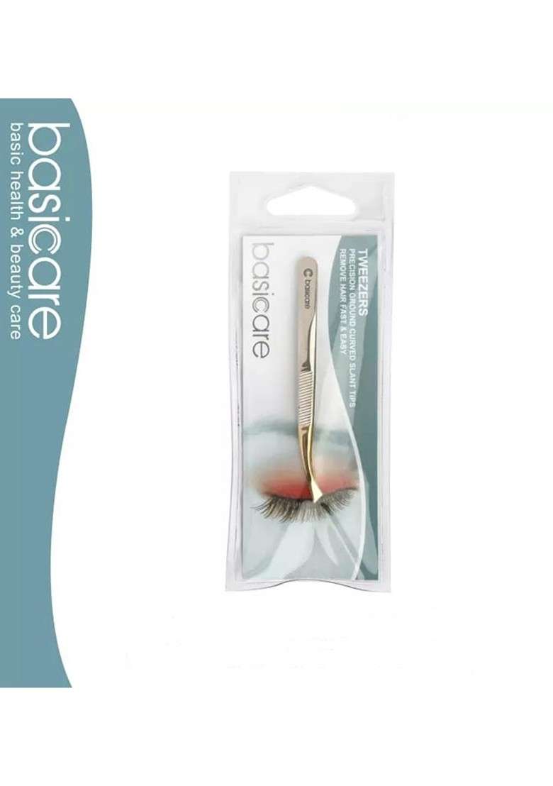 Basicare Precision Ground Curved Slant Tips Gold Blade Tweezers - Indya