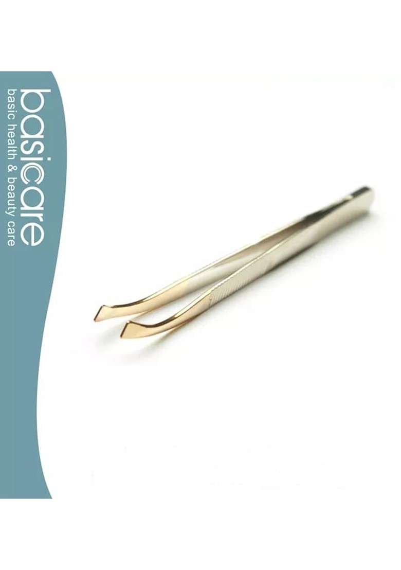 Basicare Precision Ground Curved Slant Tips Gold Blade Tweezers - Indya