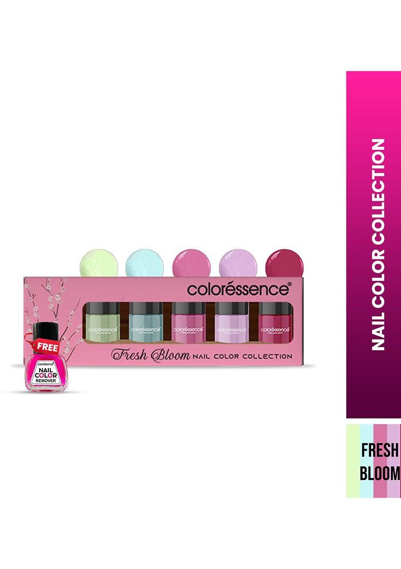Coloressence Set Of 5 Fresh Bloom Quick Dry Nail Paint With Remover 6 Ml Each