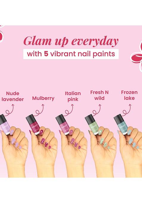 Coloressence Set Of 5 Fresh Bloom Quick Dry Nail Paint With Remover 6 Ml Each