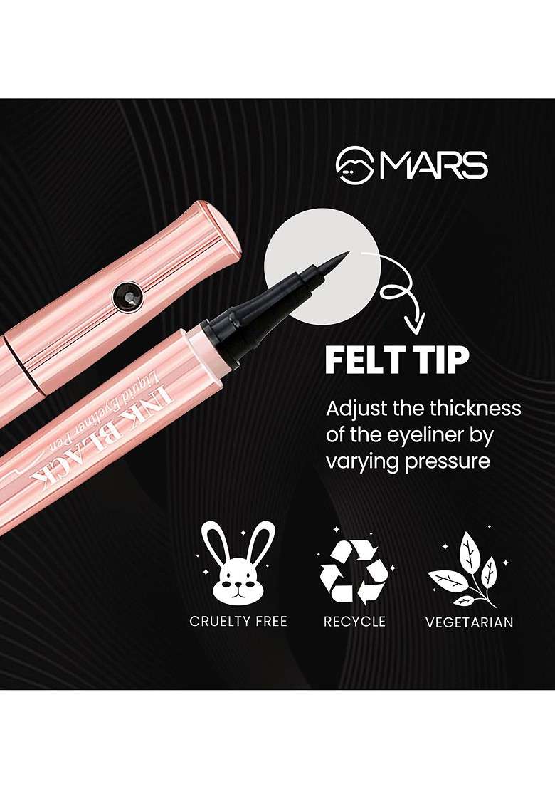 Mars Ink Black Smudge Proof Liquid Eyeliner Pen 1Ml Rich - Indya