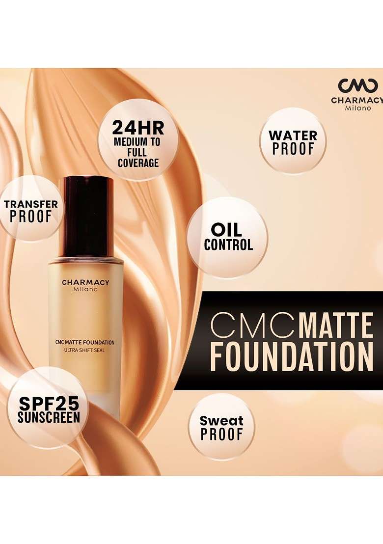 Charmacy Milano Ultra Shift Seal 24Hour Wear Cmc Matte Foundation 30 Ml Shade 03 - Indya
