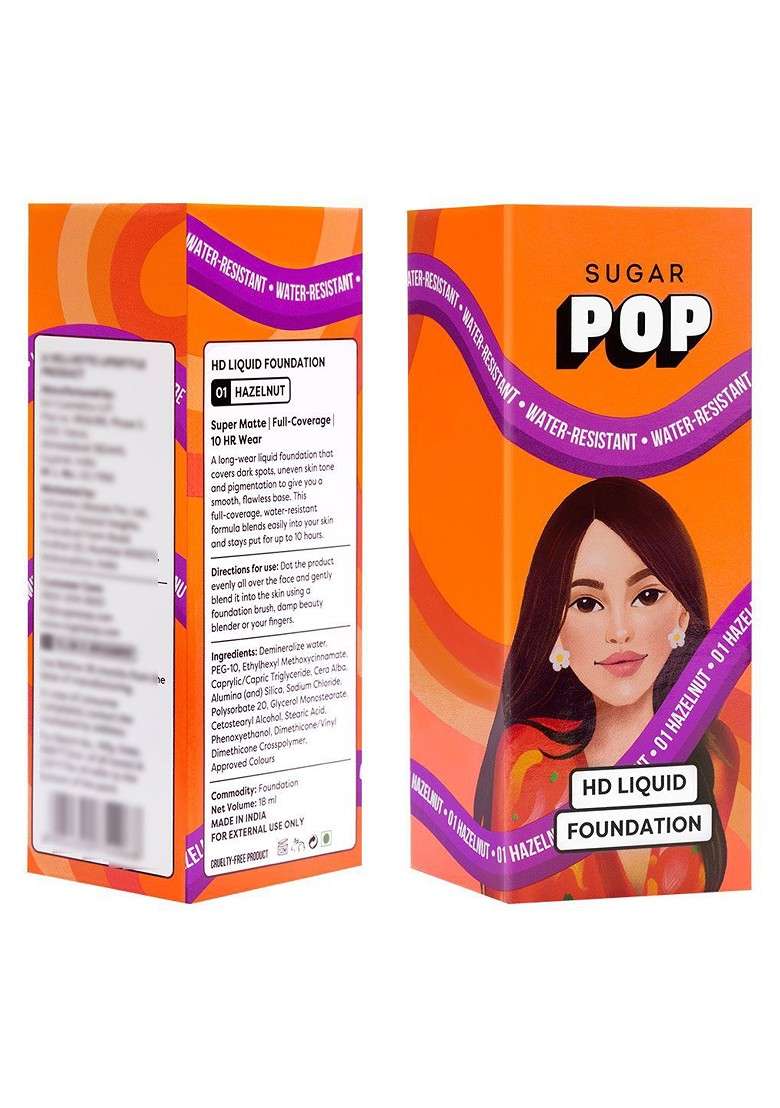 Sugar Pop Hd Spf 30 Liquid Foundation 18 Ml Hazelnut 01 - Indya