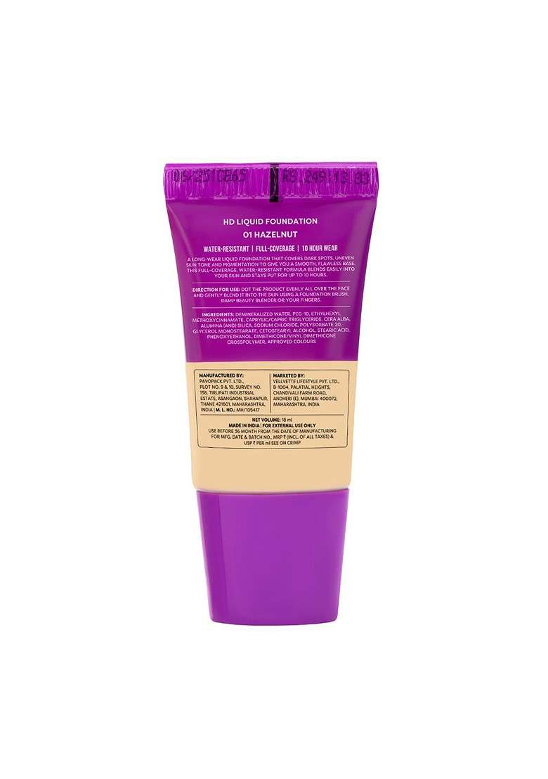 Sugar Pop Hd Spf 30 Liquid Foundation 18 Ml Hazelnut 01 - Indya