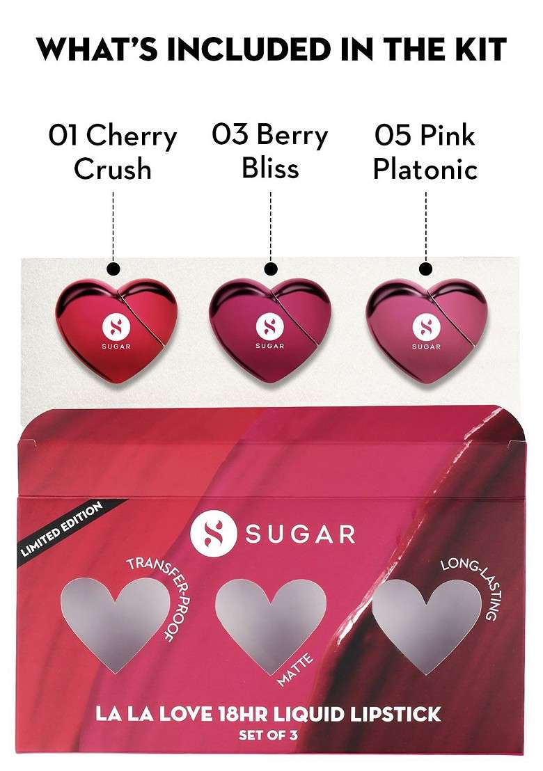 Sugar Set Of 3 La Love 18 Hr Liquid Lipstick 5Ml Each - Indya