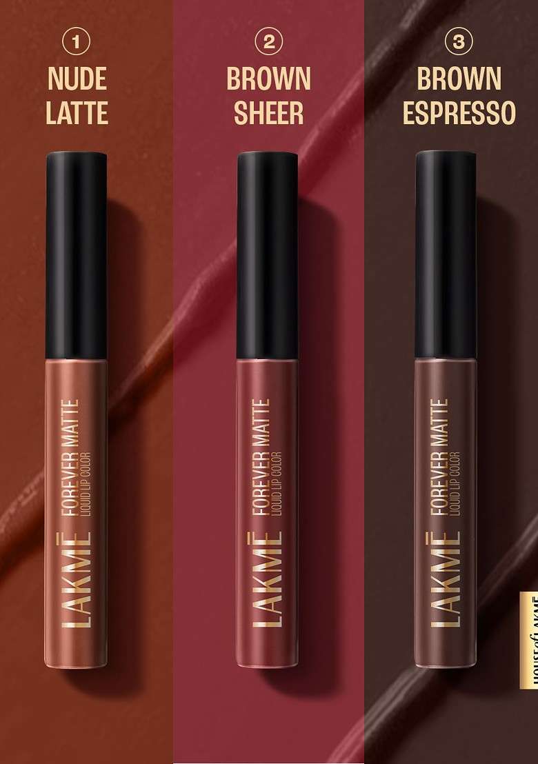 Lakme Forever Matte Long Stay Light Weight Liquid Lipstick Trio 16 8Ml Brownie Bite - Indya