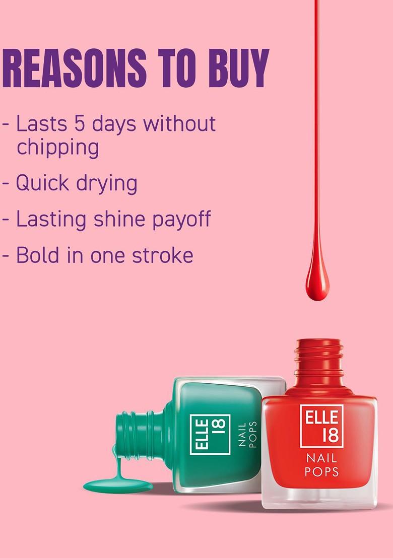 Elle 18 Nail Pops Long Lasting Polish Quick Dry Formula For Glossy Finish 5Ml 121