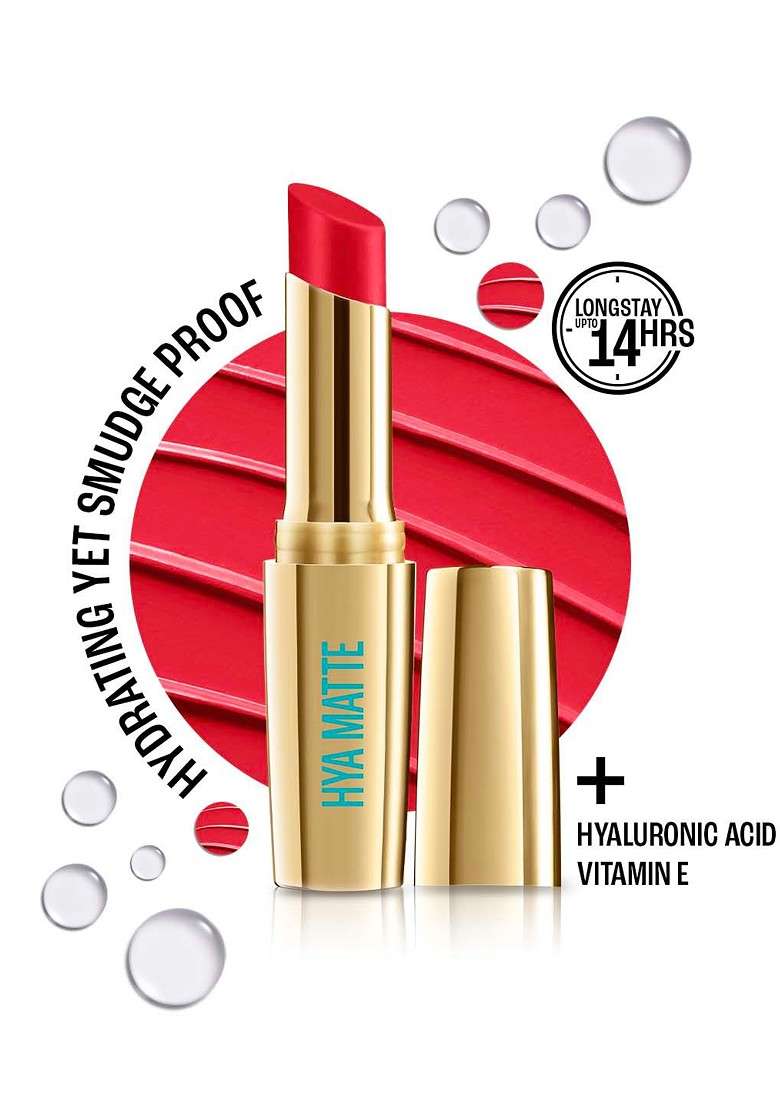 Lakme 9To5 Hya Matte Hydrating Smudgeproof Lipstick Lasts 14Hr 3 6G Scarlet Strategy Rm3 - Indya