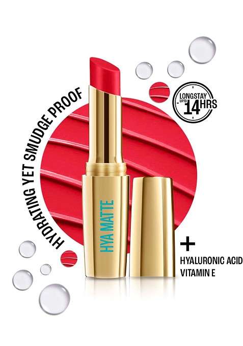 Lakme 9To5 Hya Matte Hydrating Smudgeproof Lipstick Lasts 14Hr 3 6G Scarlet Strategy Rm3