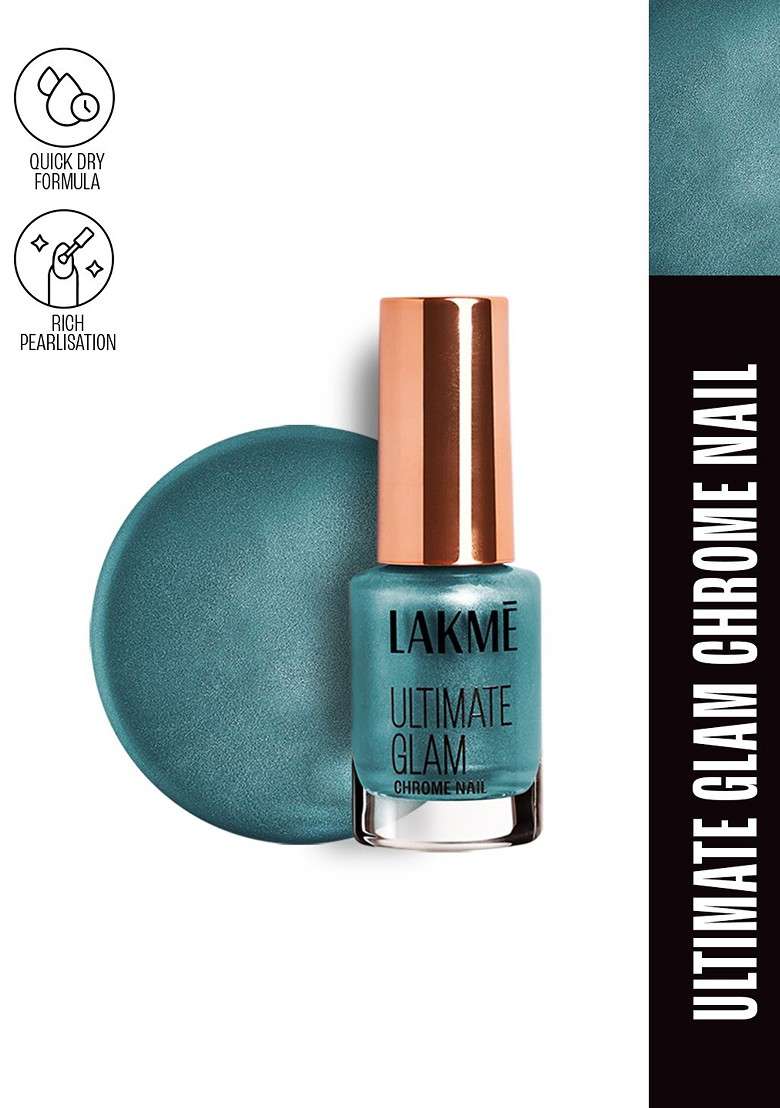 Lakme Ultimate Glam Quick Dry Chrome Metallic Finish Nail Polish 6Ml Ch9 Turquiose - Indya