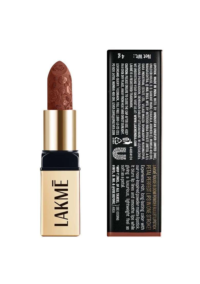 Lakme Rouge Bloom Long Lasting Powder Matte Bullet Lipstick 4G Cocoa Carnation 204 - Indya