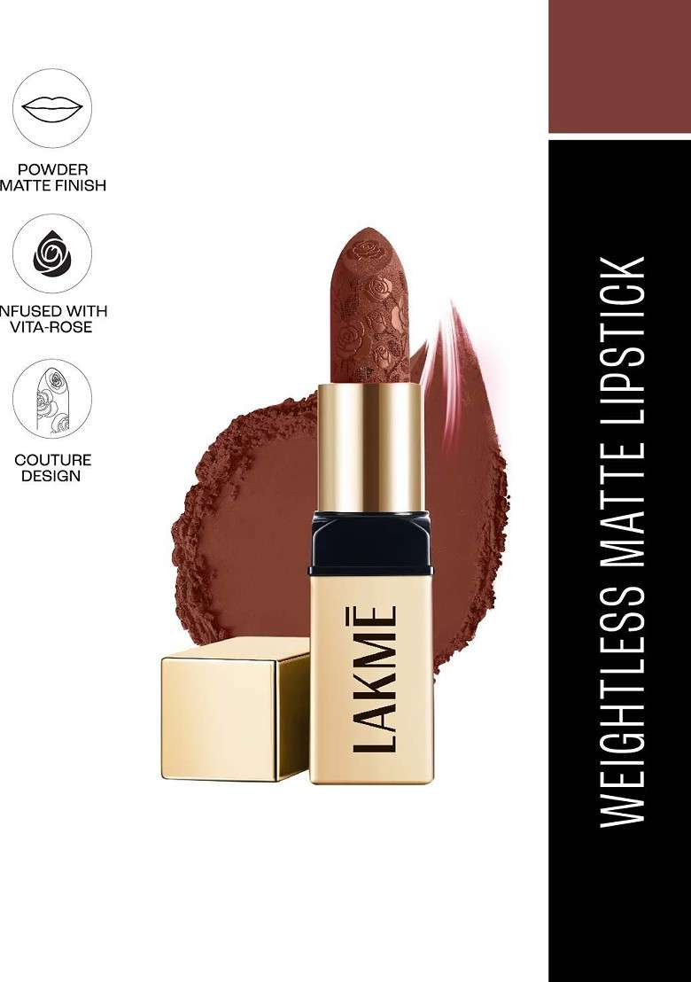 Lakme Rouge Bloom Long Lasting Powder Matte Bullet Lipstick 4G Cocoa Carnation 204 - Indya