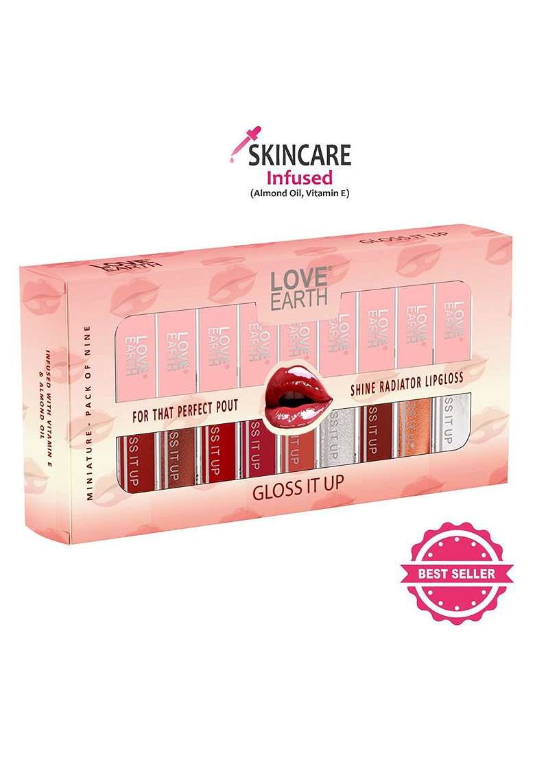Love Earth Set Of 9 Gloss It Up Non Sticky Moisturizing Lip 3 Ml Each - Indya