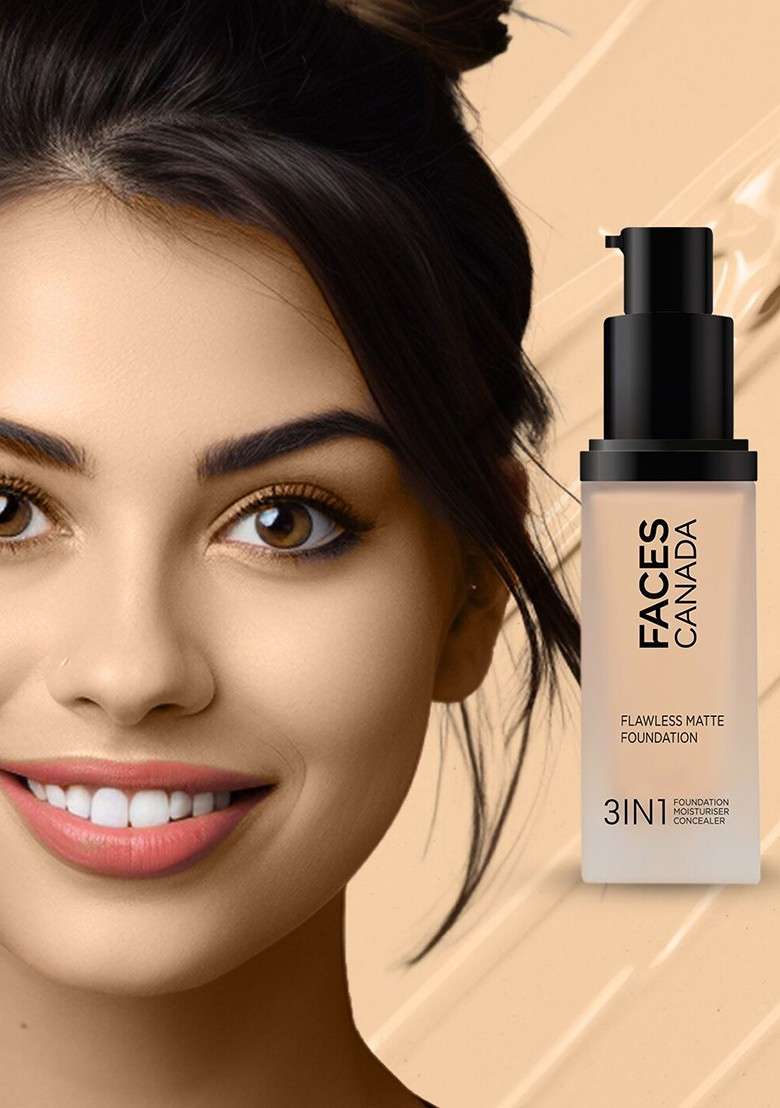 Faces Canada 3 In 1 Flawless Matte Foundation 30Ml Warm Natural 021 - Indya