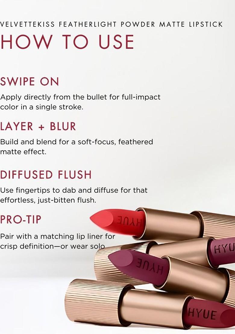 Hyue Velvette Kiss Bullet Matte Lipstick Unfiltered Feather Light And Smudge Proof