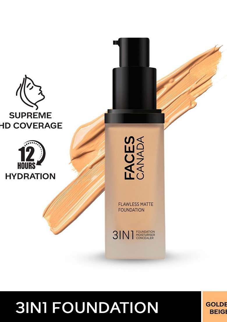 Faces Canada 3 In 1 Flawless Matte Foundation 30Ml Golden Beige 032 - Indya
