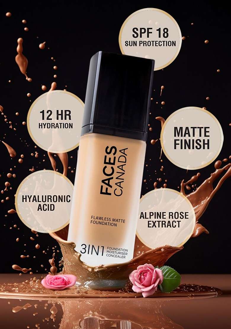 Faces Canada 3 In 1 Flawless Matte Foundation 30Ml Golden Beige 032 - Indya