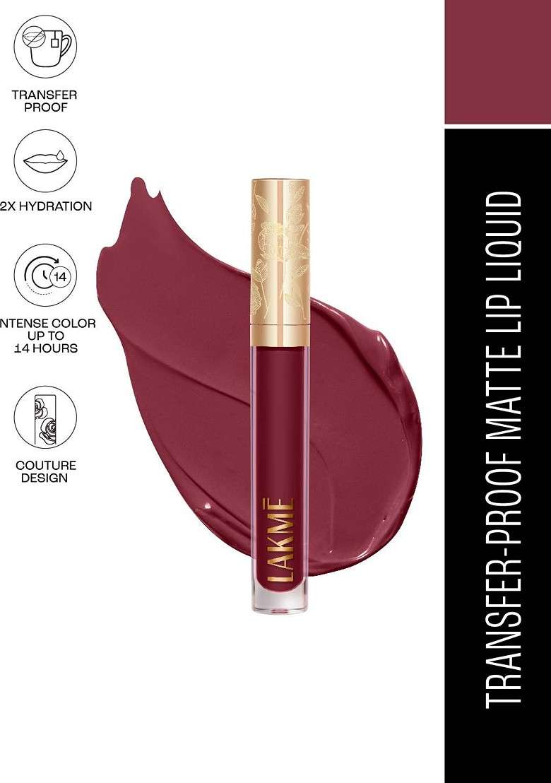 Lakme Rouge Bloom Hydrating Waterproof Matte Liquid Lipstick 3 5Ml Tender Tulip 303 - Indya