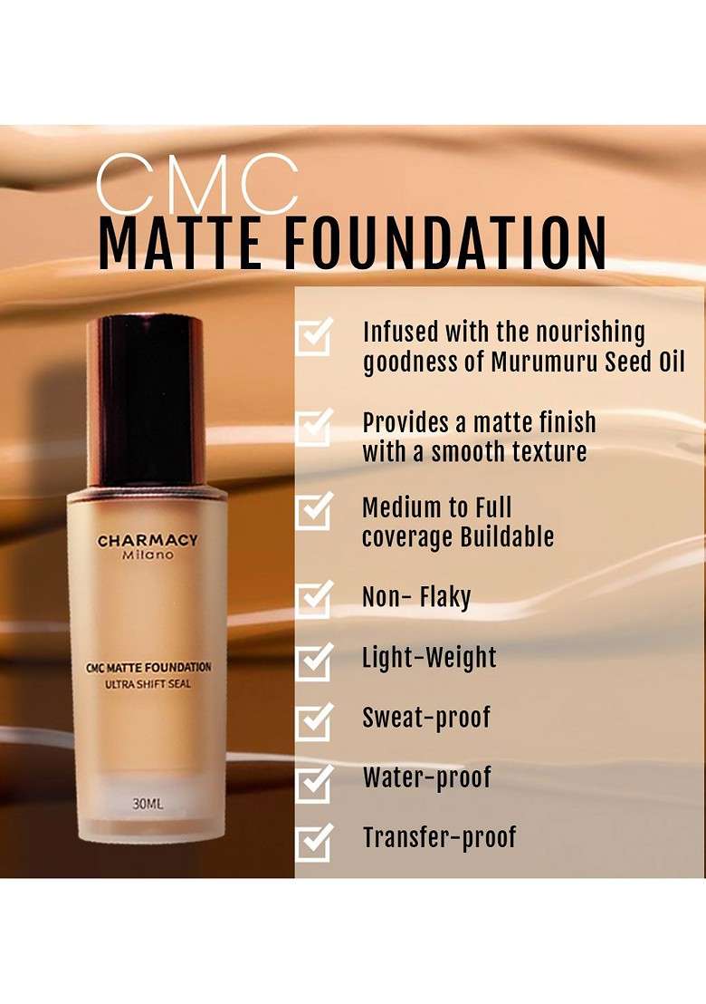 Charmacy Milano Ultra Shift Seal 24Hour Wear Cmc Matte Foundation 30 Ml Shade 01 - Indya