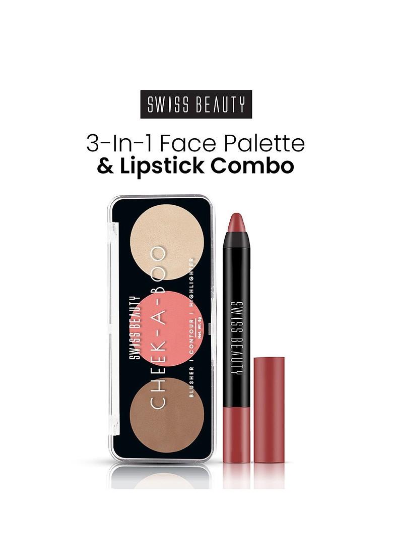 Swiss Beauty 3 In 1 Face Palette Lipstick Combo