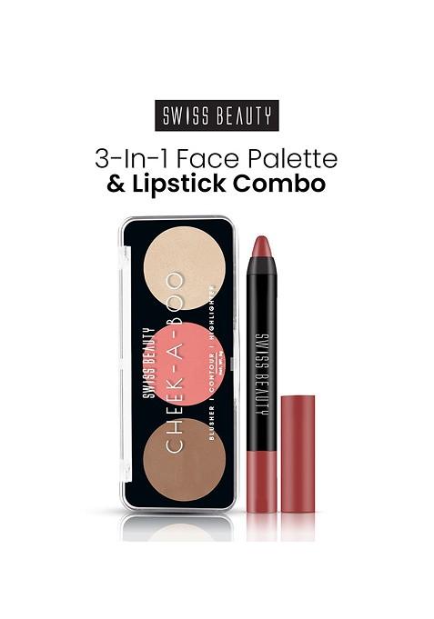 Swiss Beauty 3 In 1 Face Palette Lipstick Combo