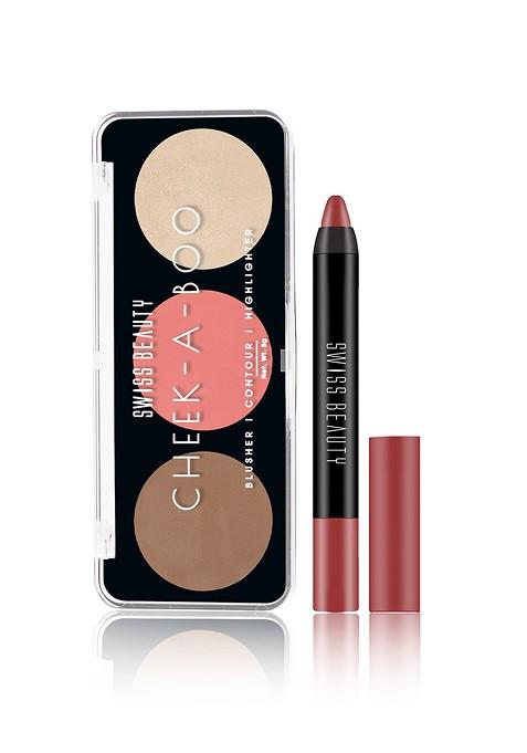 Swiss Beauty 3 In 1 Face Palette Lipstick Combo