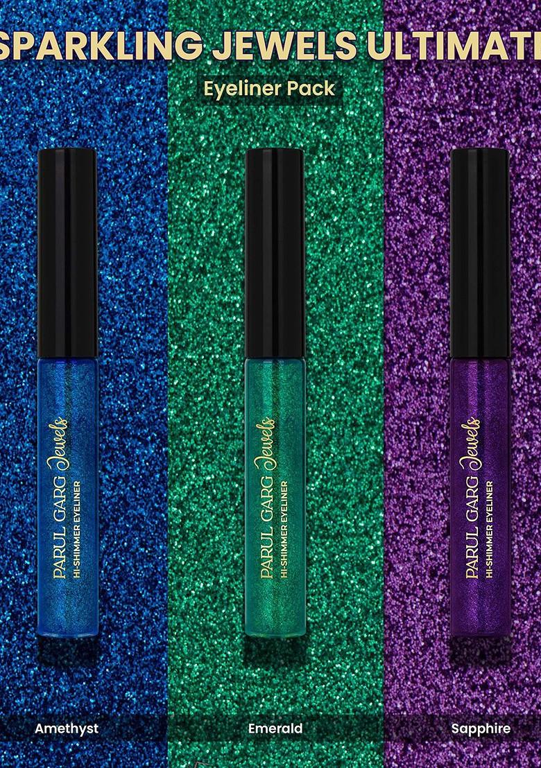 Parul Garg Set Of 3 Hi Shimmer Liquid Eyeliners 5 Ml Each Amethyst Sapphire Emerald