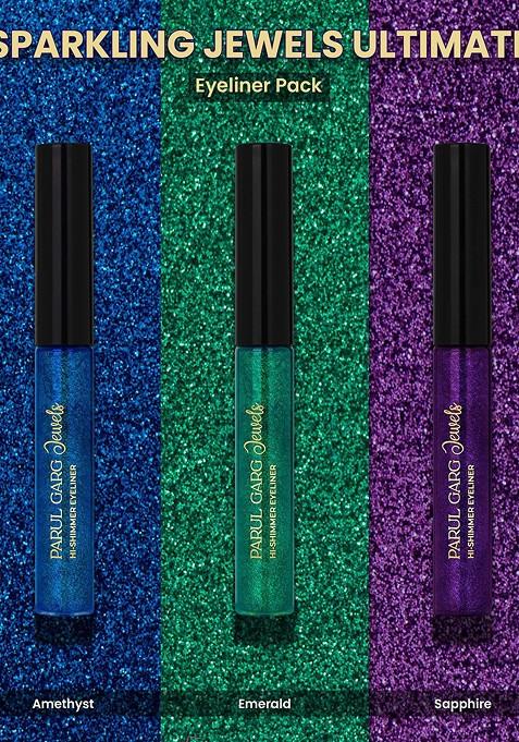 Parul Garg Set Of 3 Hi Shimmer Liquid Eyeliners 5 Ml Each Amethyst Sapphire Emerald