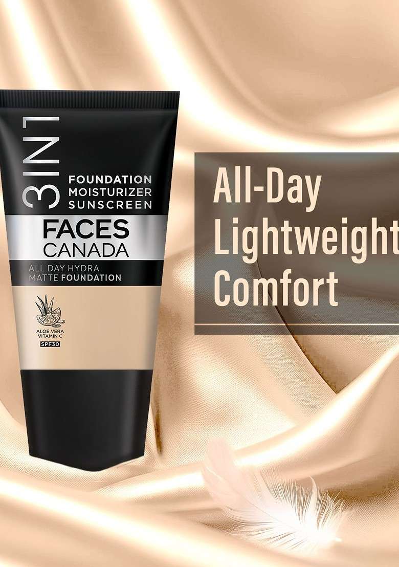 Faces Canada Set Of 3 Strobe Cream Hydra Matte Foundation Comfy Lipstick - Indya