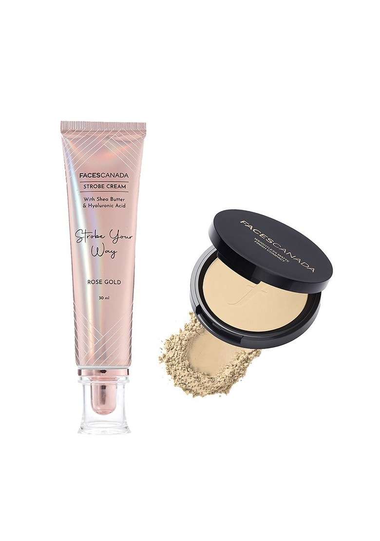 Faces Canada Set Of 2 Strobe Cream Rose Gold With Matte Compact Ivory - Indya