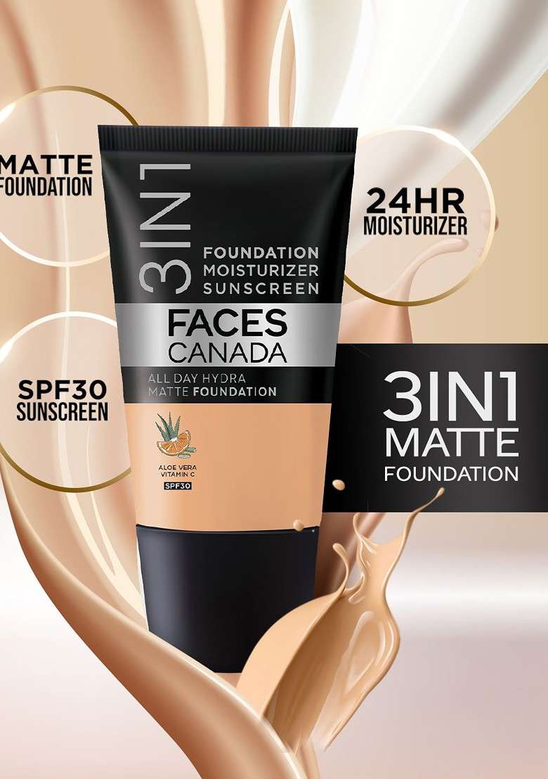 Faces Canada Celeb Glow Kit Strobe Cream 30 Ml All Day Hydra Matte Foundation 18 - Indya