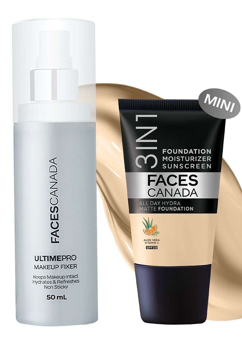 Faces Canada Waterproof Fix Finish Kit Makeup Fixer 50 Ml Matte Foundation 18 - Indya