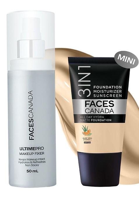 Faces Canada Waterproof Fix Finish Kit Makeup Fixer 50 Ml Matte Foundation 18