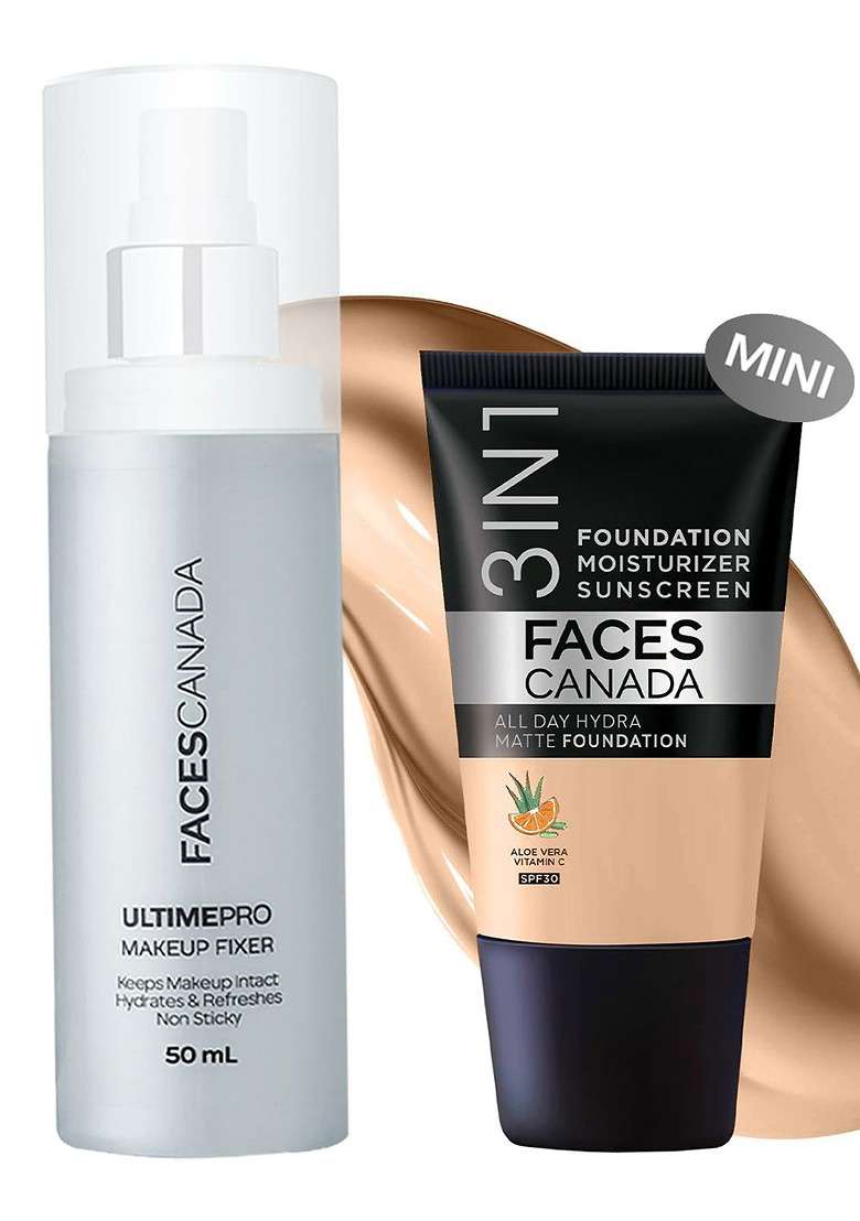 Faces Canada Waterproof Fix Finish Kit Makeup Fixer 50 Ml Matte Foundation 18 - Indya