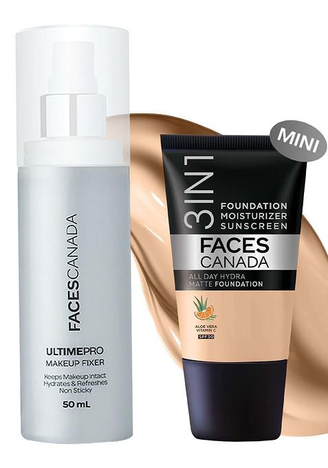 Faces Canada Waterproof Fix Finish Kit Makeup Fixer 50 Ml Matte Foundation 18