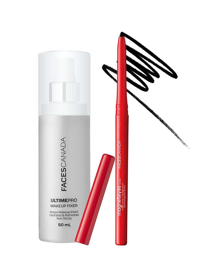 Faces Canada Set Of 2 Magneteyes Kajal 0 35 G Ultimepro Makeup Fixer 50 Ml - Indya