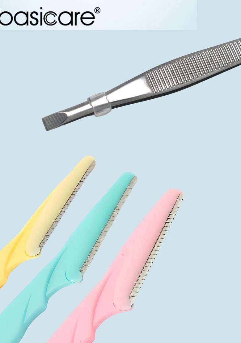 Basicare Set Of 4 Eyebrow Razor Slant Tweezers - Indya