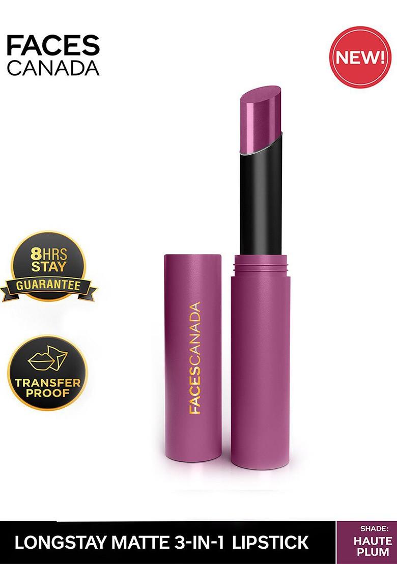 Faces Canada 8Hr Long Stay 3 In 1 Primer Infused Matte Lipstick Haute Plum 08