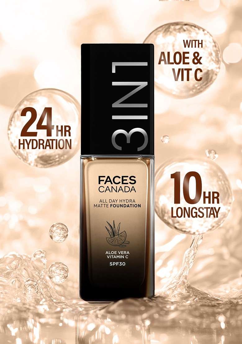 Faces Canada 3 In 1 All Day Hydra Matte Spf30 Foundation 25Ml Warm Sand 042 - Indya
