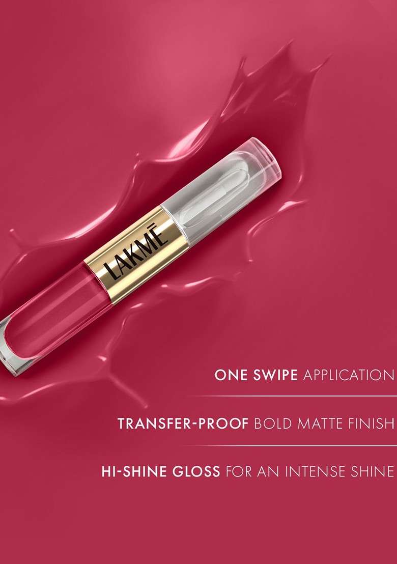 Lakme 9To5 Matte To Glass 2 In 1 Transferproof Liquid Lip Color 7 6Ml Fuchsia Pink - Indya