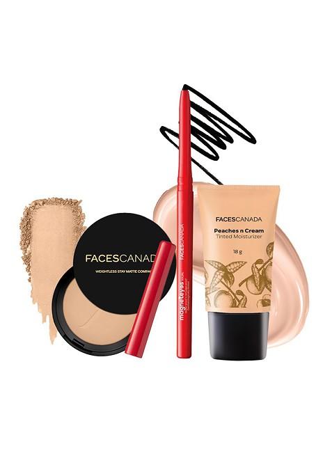 Faces Canada Set Of 3 Tinted Moisturizer Light 01 Kajal Black Compact Powder Beige 03