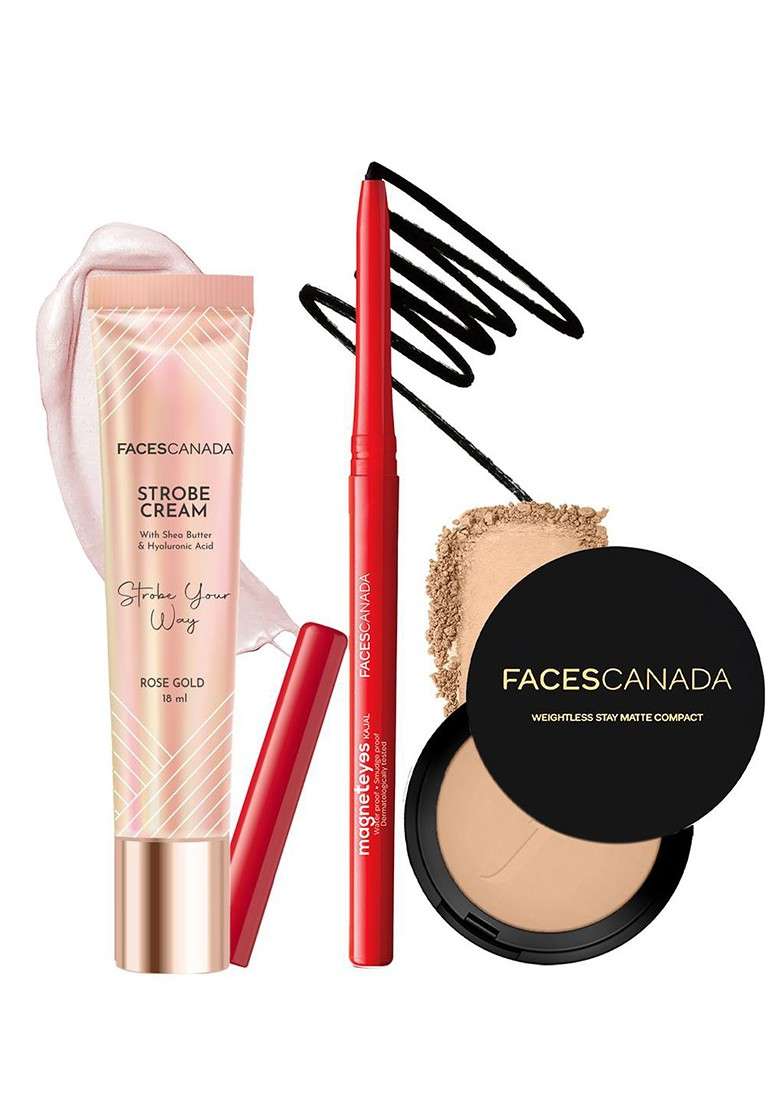 Faces Canada Set Of 3 Strobe Your Way 18 Ml With Magneteyes Kajal 0 35 G Compact 9 - Indya