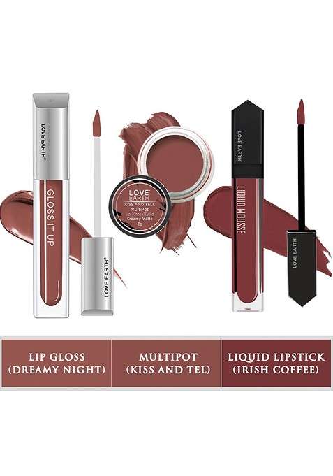 Love Earth Set Of Lip Gloss 3Ml Liquid Lipstick 6Ml With Cheek Tint 8G