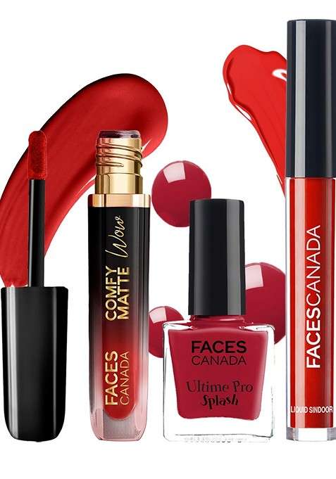 Faces Canada Set Of 3 Comfy Lipstick Ultime Pro Splash Nail Polish Liquid Sindoor