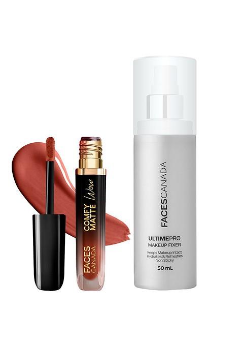 Faces Canada Comfy Matte Wow Liquid Lipstick Nude Nectar Ultime Pro Makeup Fixer Combo