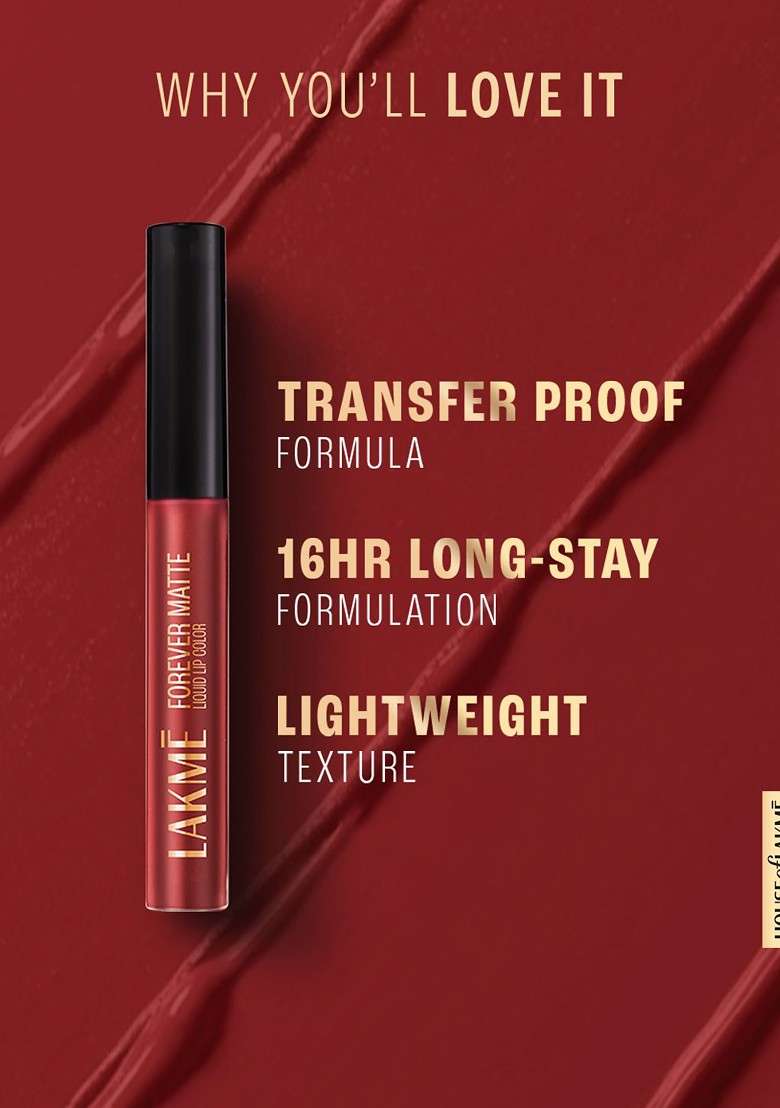Lakme Forever Matte Lightweight Transferproof 16H Liquid Lipstick 5 6Ml Brown Espresso - Indya