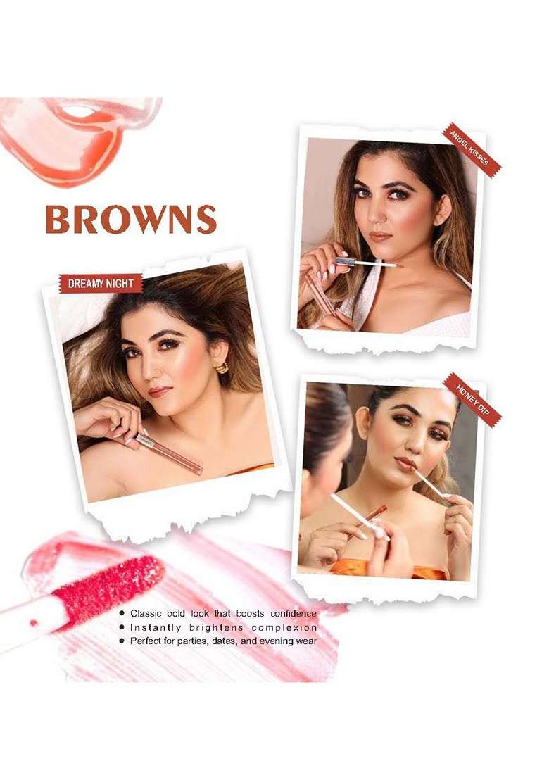 Love Earth Set Of 3 Liquid Lip Gloss Enriched 2Ml Each Browns - Indya