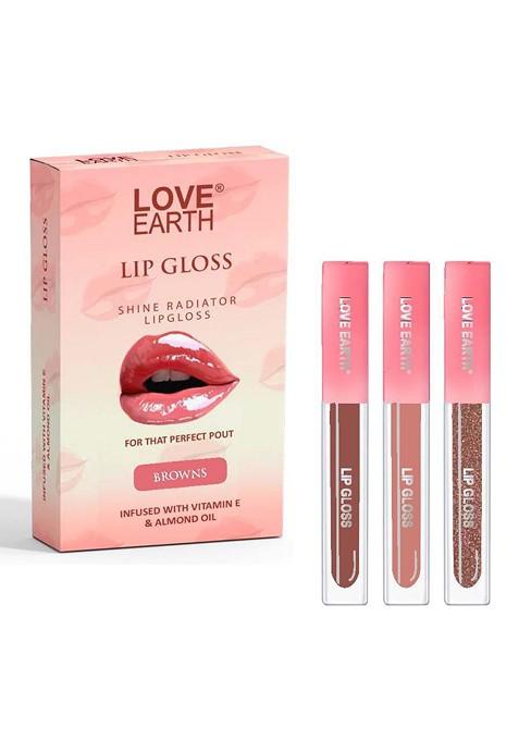 Love Earth Set Of 3 Liquid Lip Gloss Enriched 2Ml Each Browns