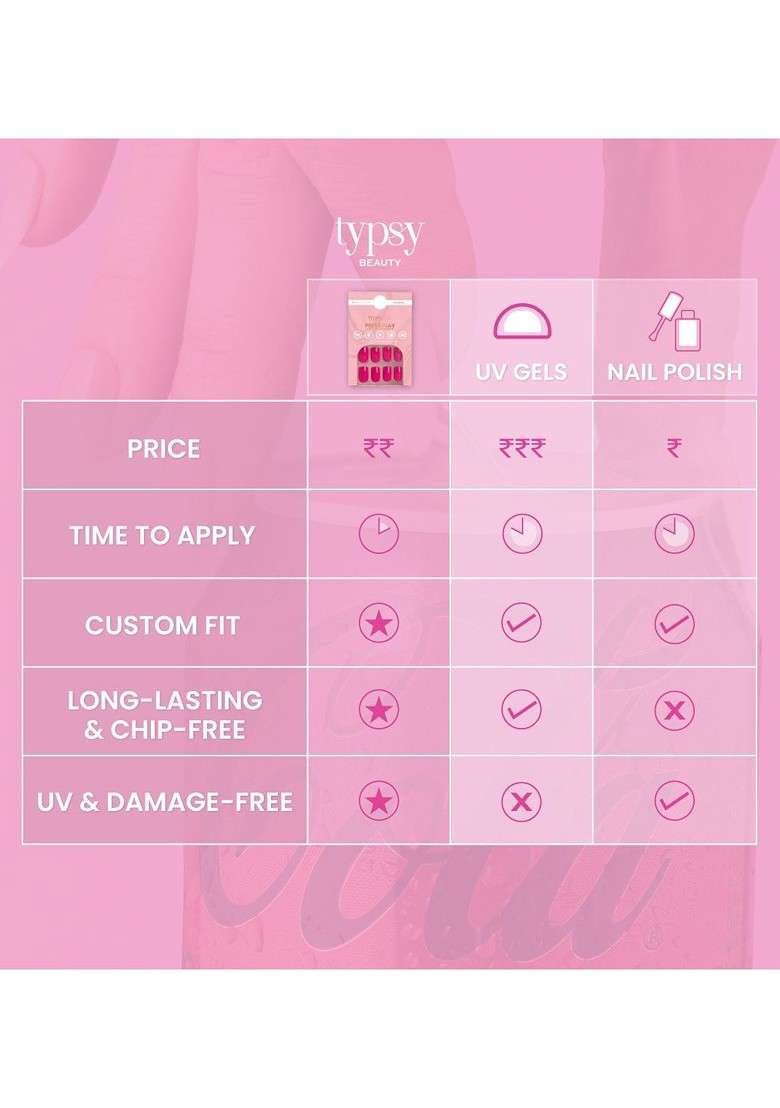 Typsy Beauty Set Of 24 Press Play Instant Luxury On Nails Kit Pink Sparkle 12 - Indya