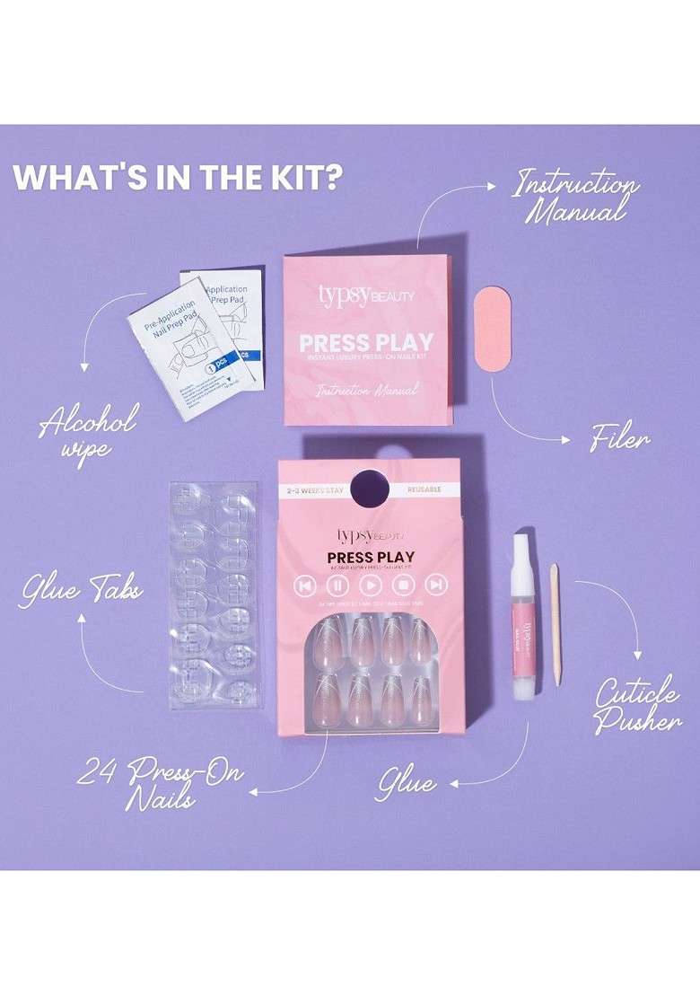 Typsy Beauty Set Of 24 Press Play Instant Luxury On Nails Kit Struck Gold 08 - Indya